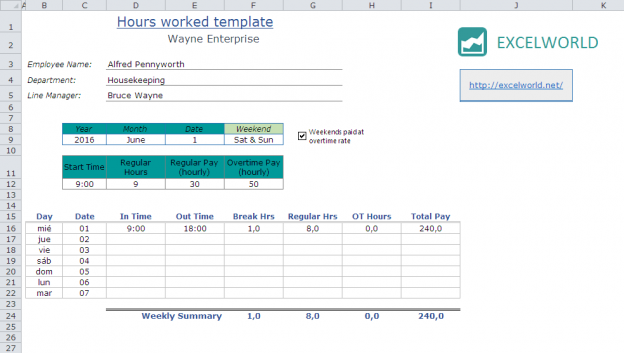 excel hour calculation template